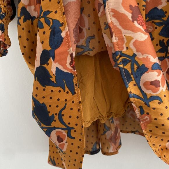 Free People Dress 4 Women's Morning Light Mini LS Balloon Floral Dot Smocked - Picture 10 of 15